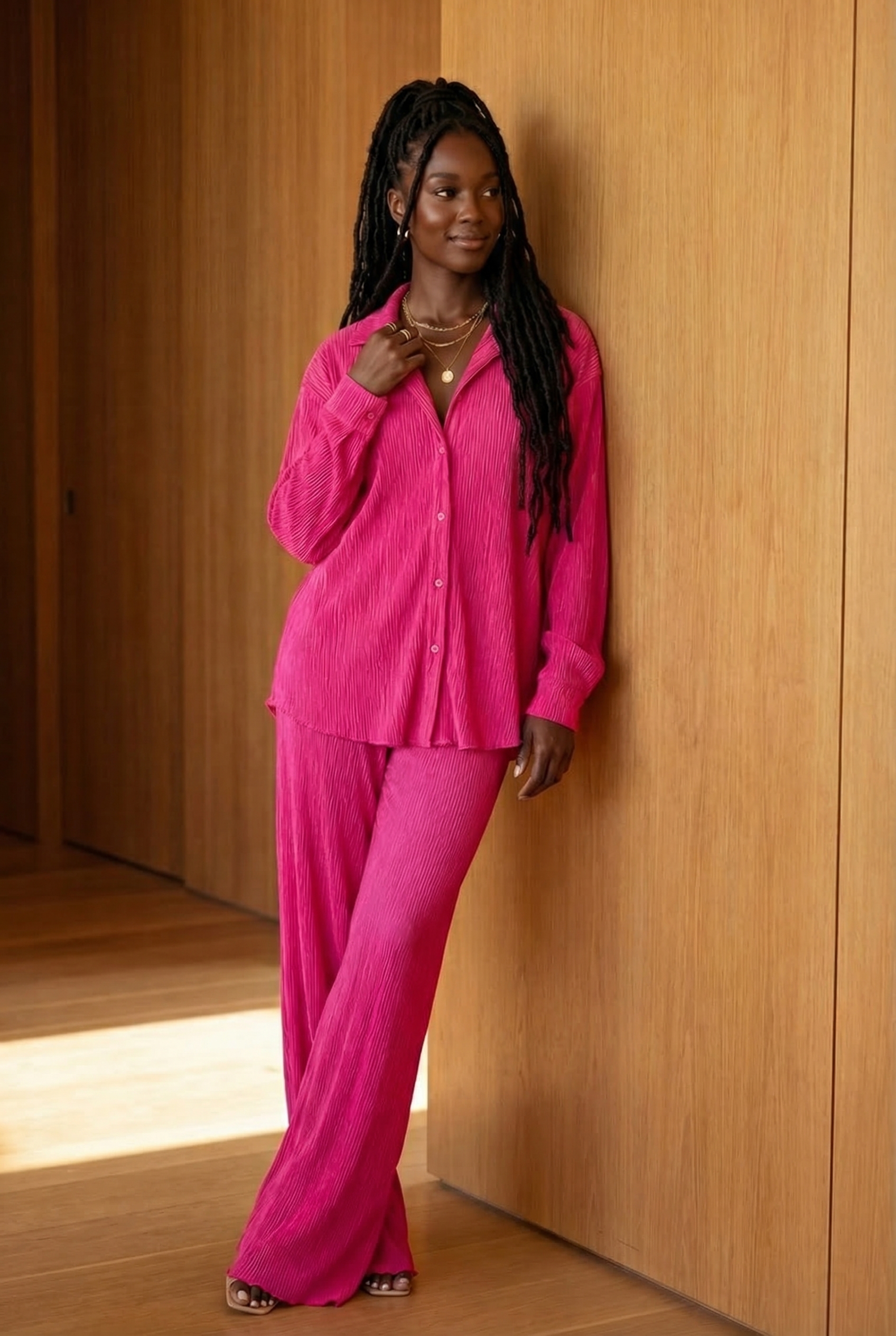 Button Down Lounge 2pc Wide Leg Pant Set — 2